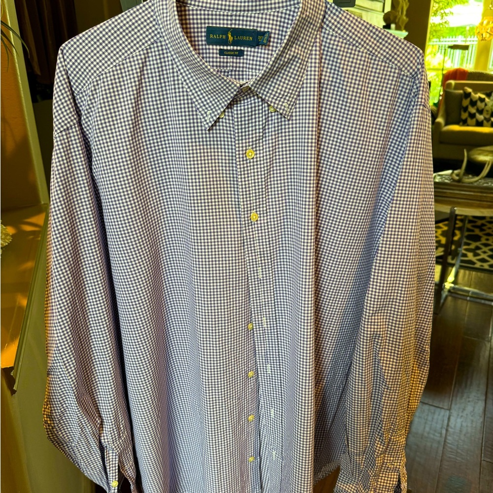 Ralph Lauren Big & Tall: purple/white plaid button down shirt